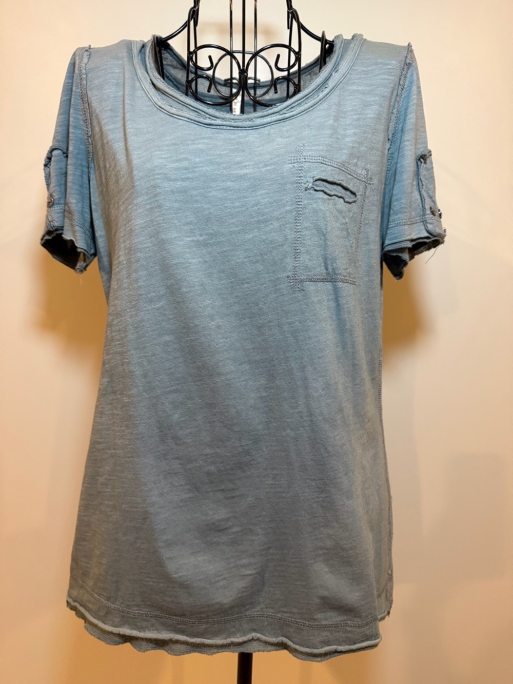 Washed Light Blue Short-Sleeve Pocket Tee‎